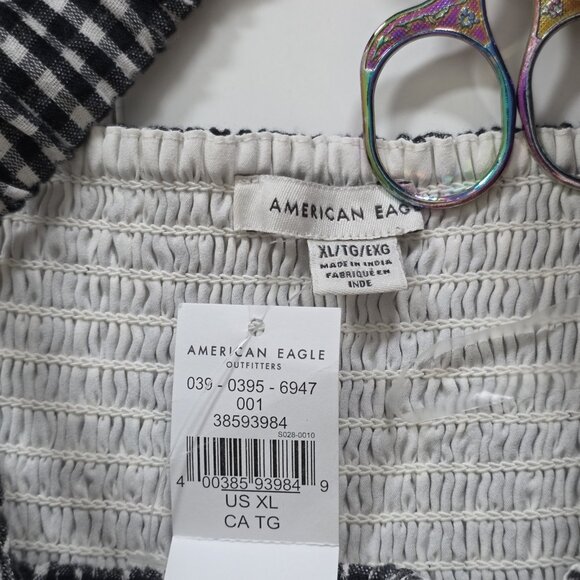 American Eagle Dress Womens XL Black White Gingham Tiered Smocked Cutout Cottage - Picture 3 of 14